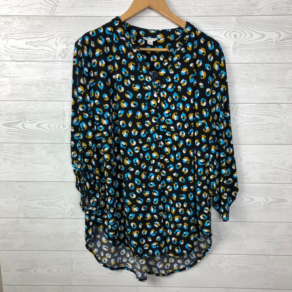 Cato Women's Size 14/16W Printed V Neck Blouse Roll Tab Sleeves Shirt - Picture 1 of 6